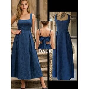 Lulus Navy Jacquard Tie-Back with Pockets Perfected Aura  Maxi Dress Size XL NEW